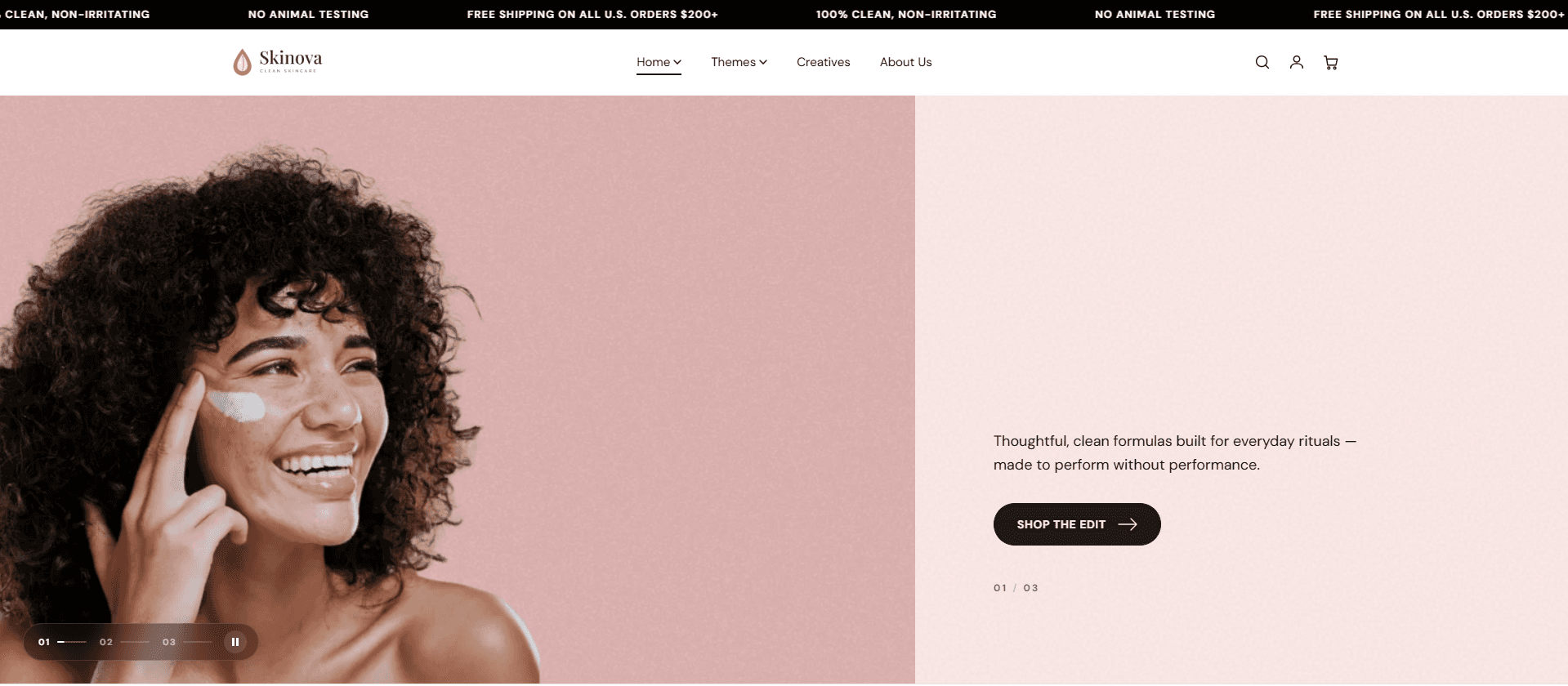 Skinova theme homepage